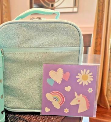 Pottery barn school LUNCH BOX+BENTO+ UTENSIL SET travel hot wheels floral Kitty